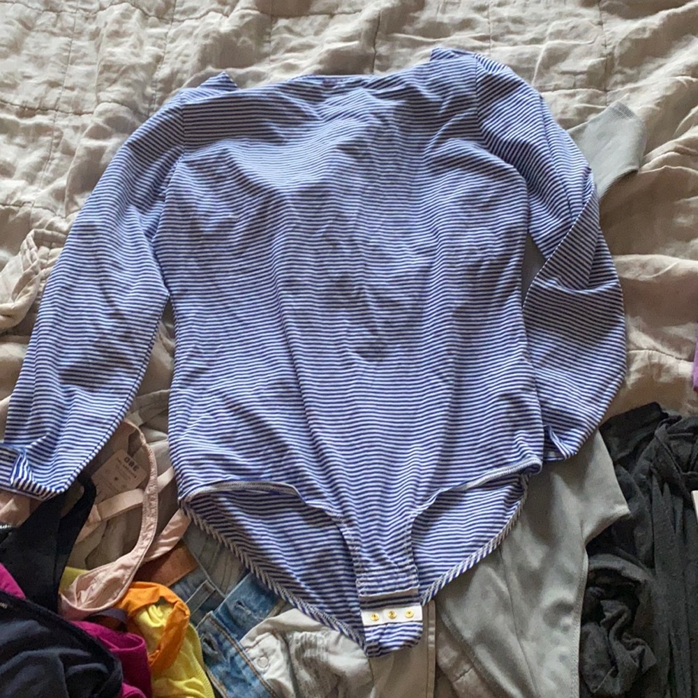 Jcrew blue and white stripped body suit.